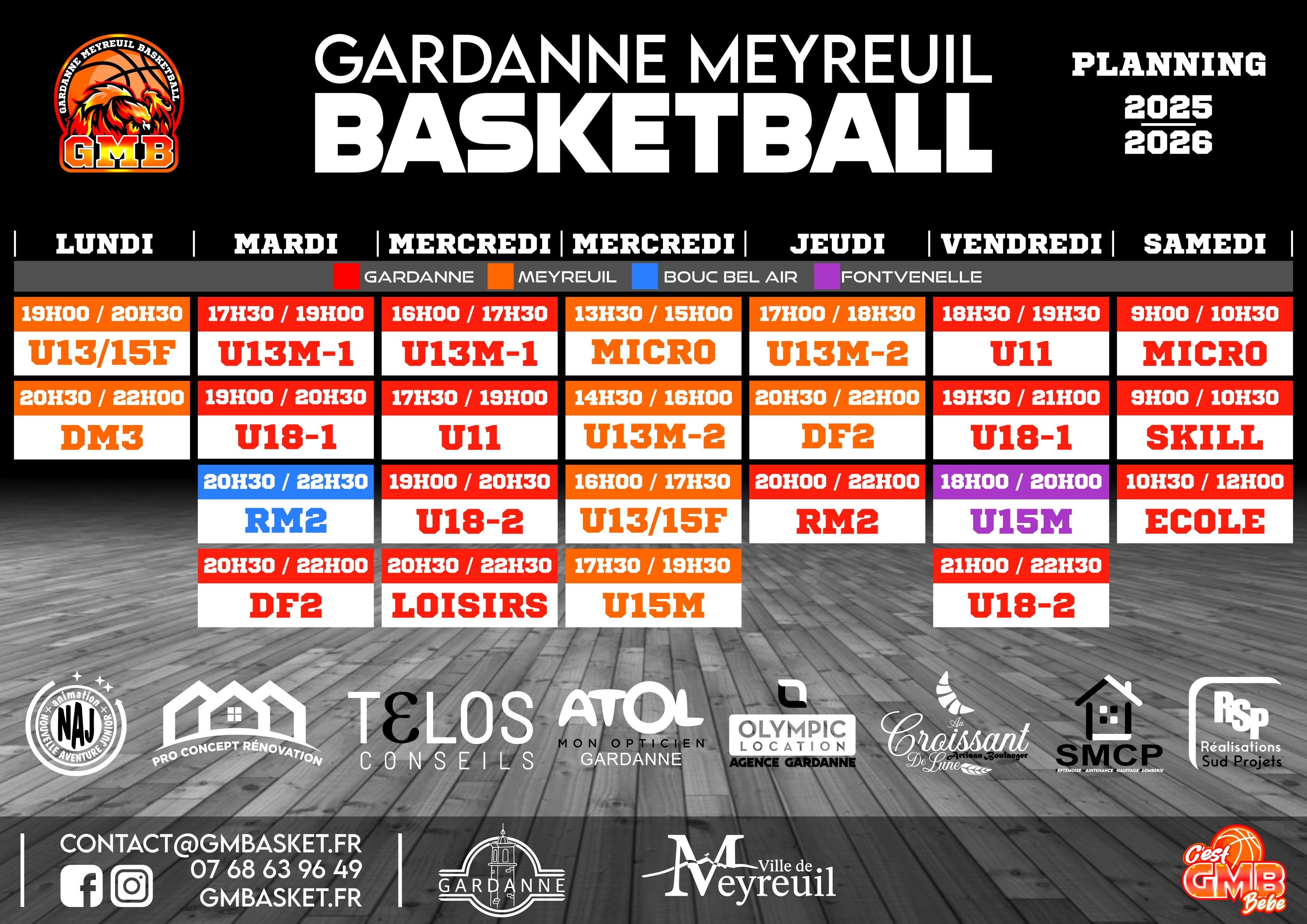 Planning des entraînements et matchs GMB 2025