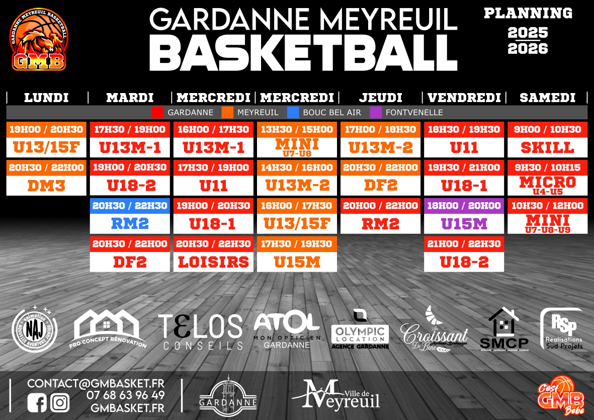 Planning des entraînements du GMB